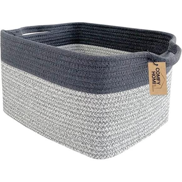 Cotton Rope Woven Basket with Handles for Shelves,Toys,Book,Cloth Storage Basket - Picture 7 of 7